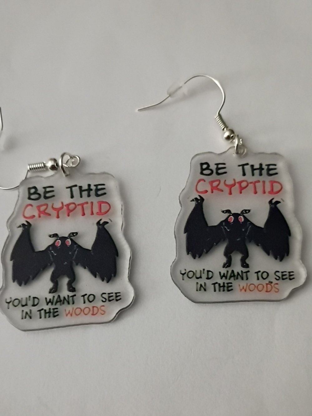 Be The Cryptid Bat Dangle Earrings - Black and White Design